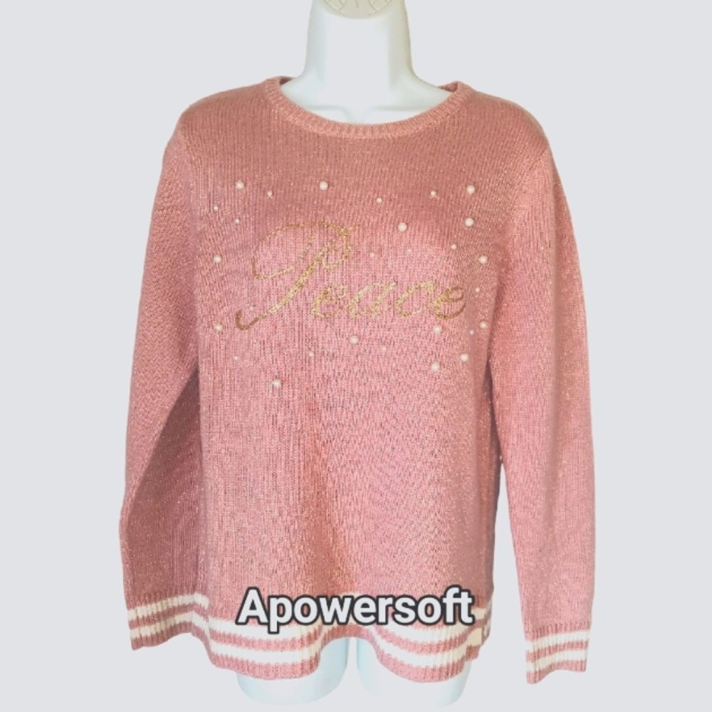 Holiday Time “Peace” Pink Sweater